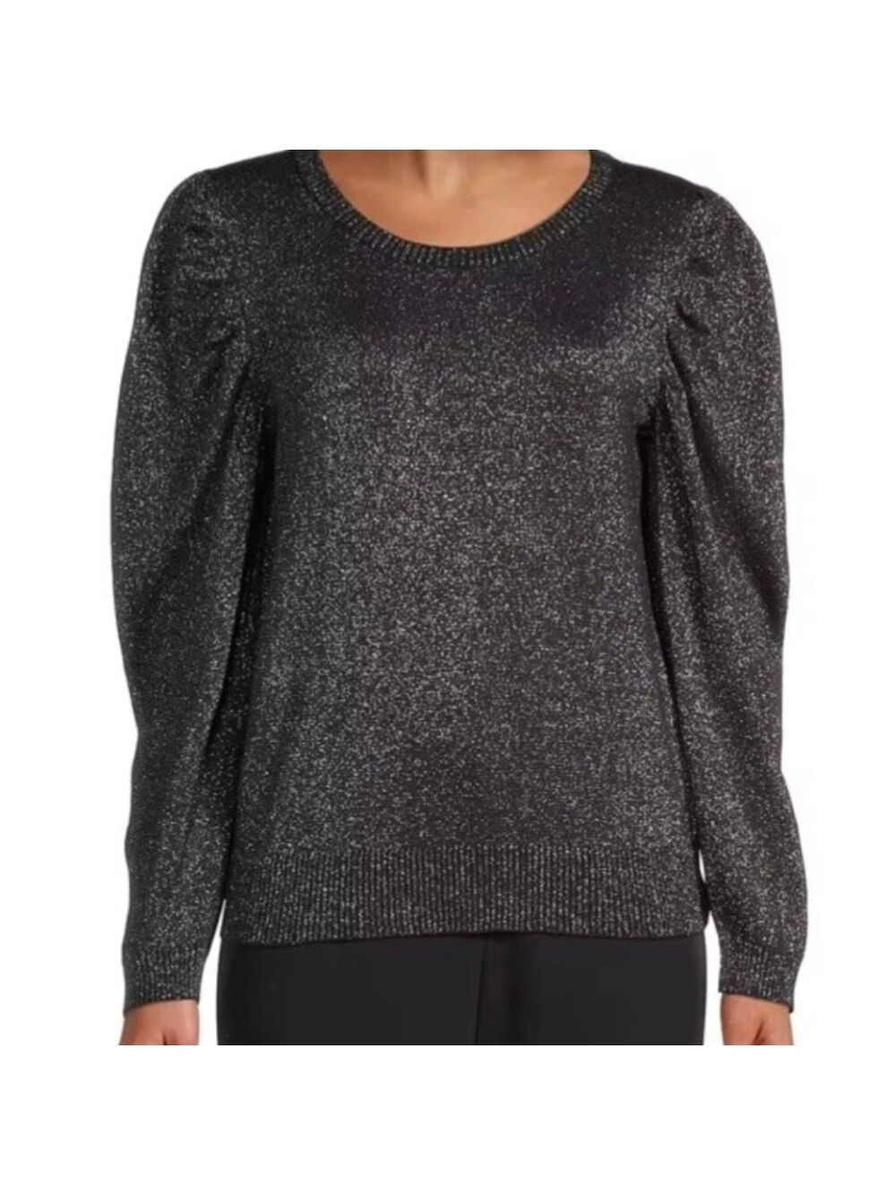 XXL • Liz Claiborne • Gunmetal Lurex Crew Neck Long Sleeve Pullover Sweater